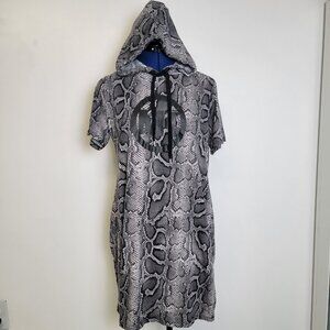 Michael Kors Womens Snakeskin Pattern Short Sleeve Hoodie Dress Large Logo L EUC